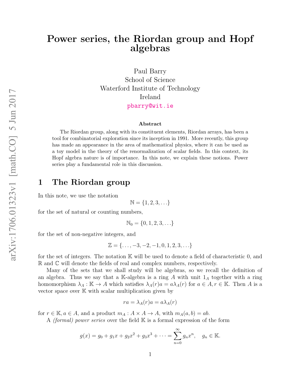 Power Series, the Riordan Group and Hopf Algebras
