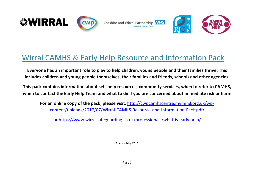 Wirral CAMHS & Early Help Resource and Information Pack