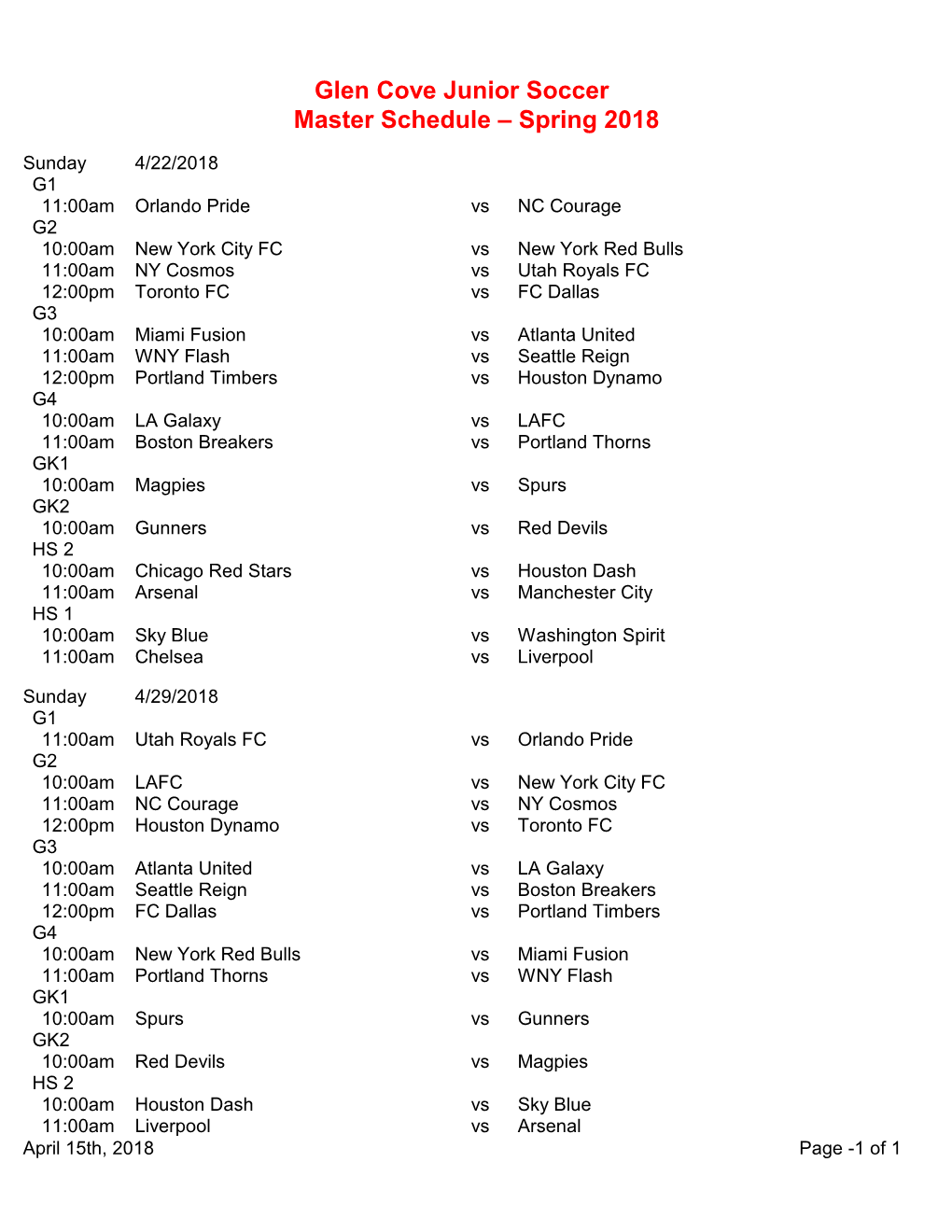 Spring 2018 Master Schedule