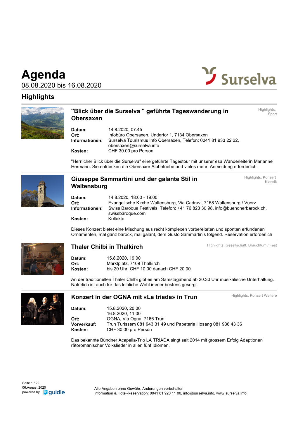 Agenda 08.08.2020 Bis 16.08.2020 Highlights