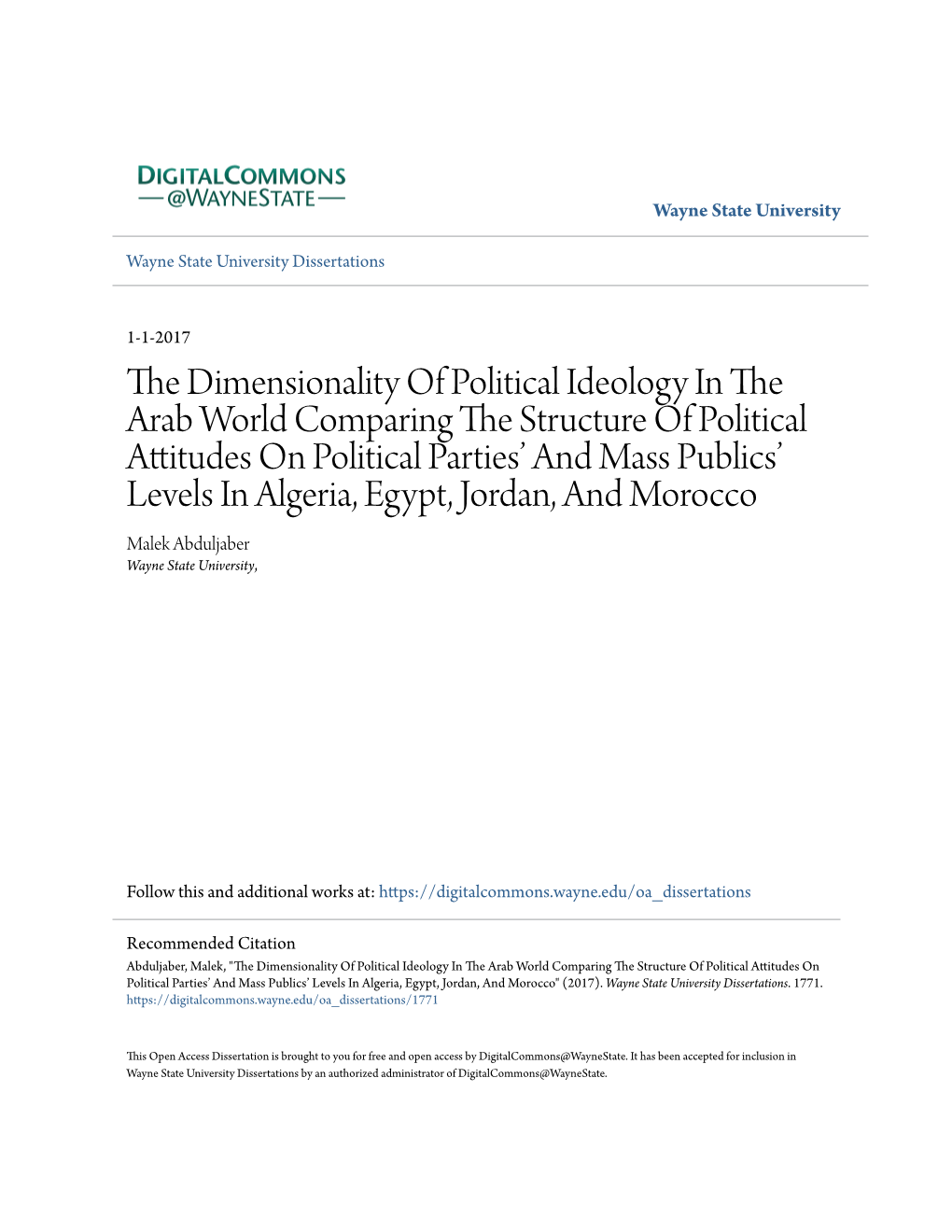 The Dimensionality of Political Ideology in the Arab World