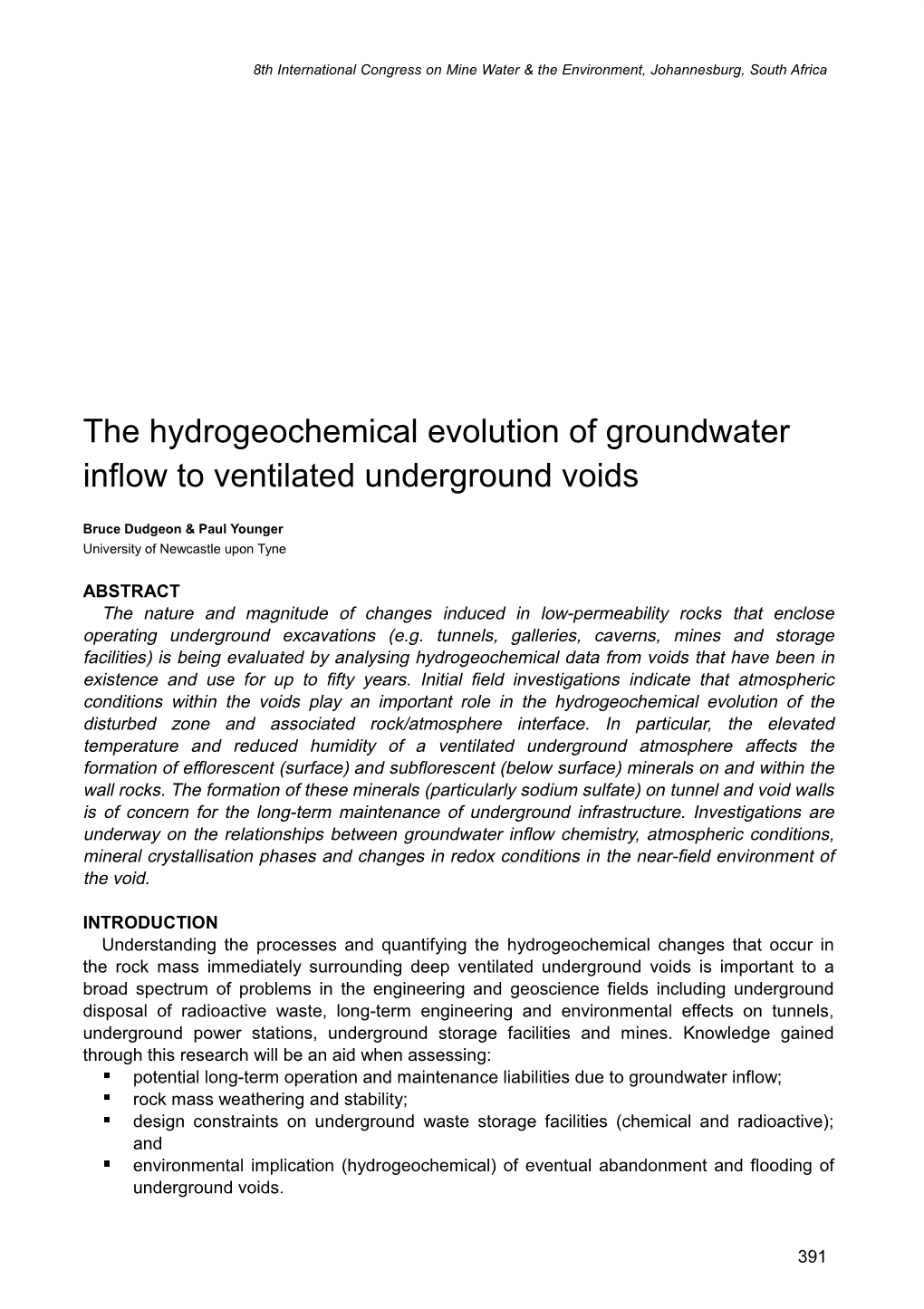 The Hydrogeochemical Evolution of Groundwater Inflow to Ventilated Underground Voids