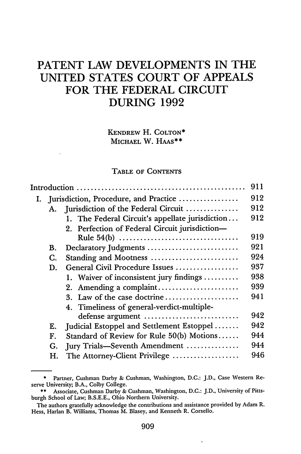 Patent Law Developments in the United States Court of Appeals for the Federal Circuit During 1992