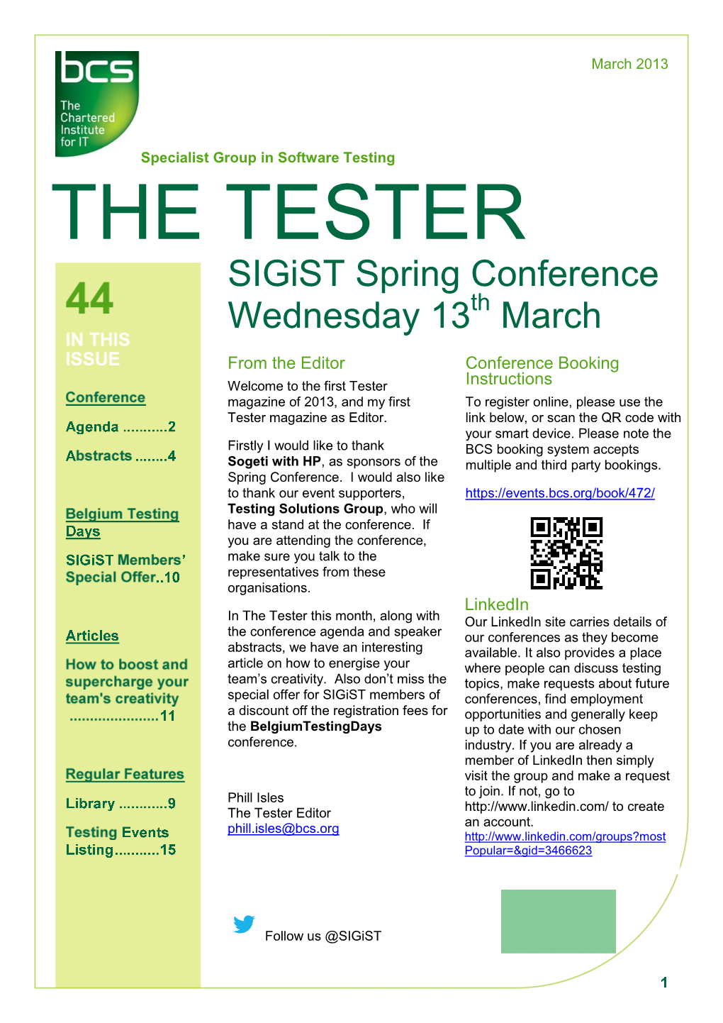 THE TESTER Sigist Spring Conference Wednesday 13Th March