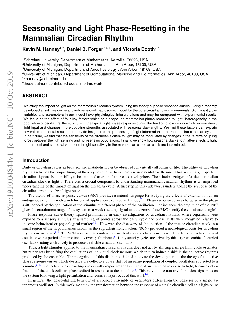 Seasonality and Light Phase-Resetting in the Mammalian