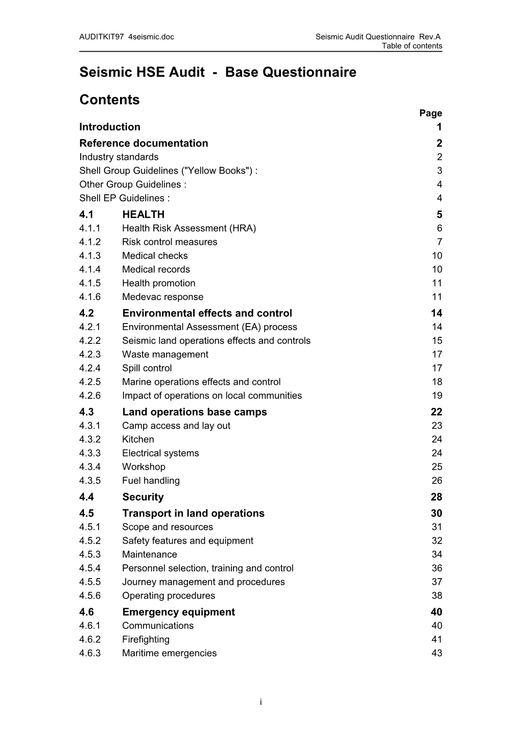 AUDITKIT97 4Seismic Seismic Audit Questionnaire Rev.A