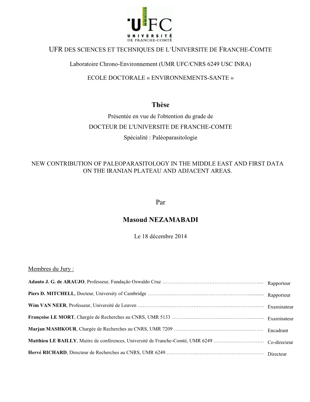 New Contribution of Paleoparasitology in the Middle East and First Data on the Iranian Plateau and Adjacent Areas