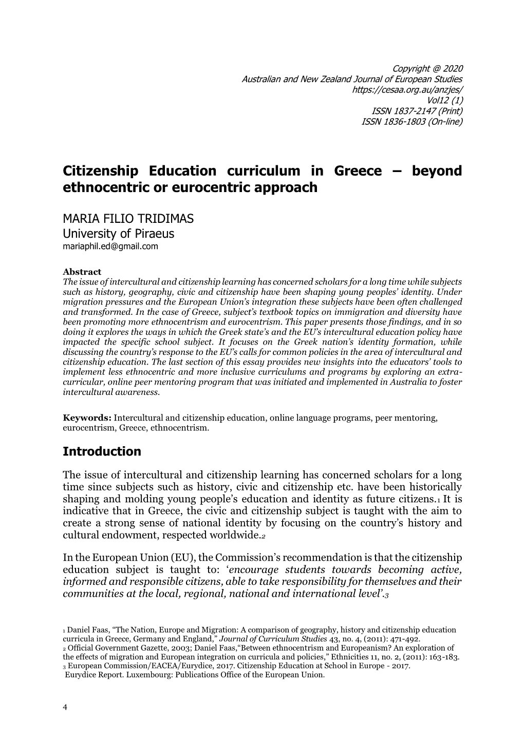 Citizenship Education Curriculum in Greece Beyond Ethnocentric Or