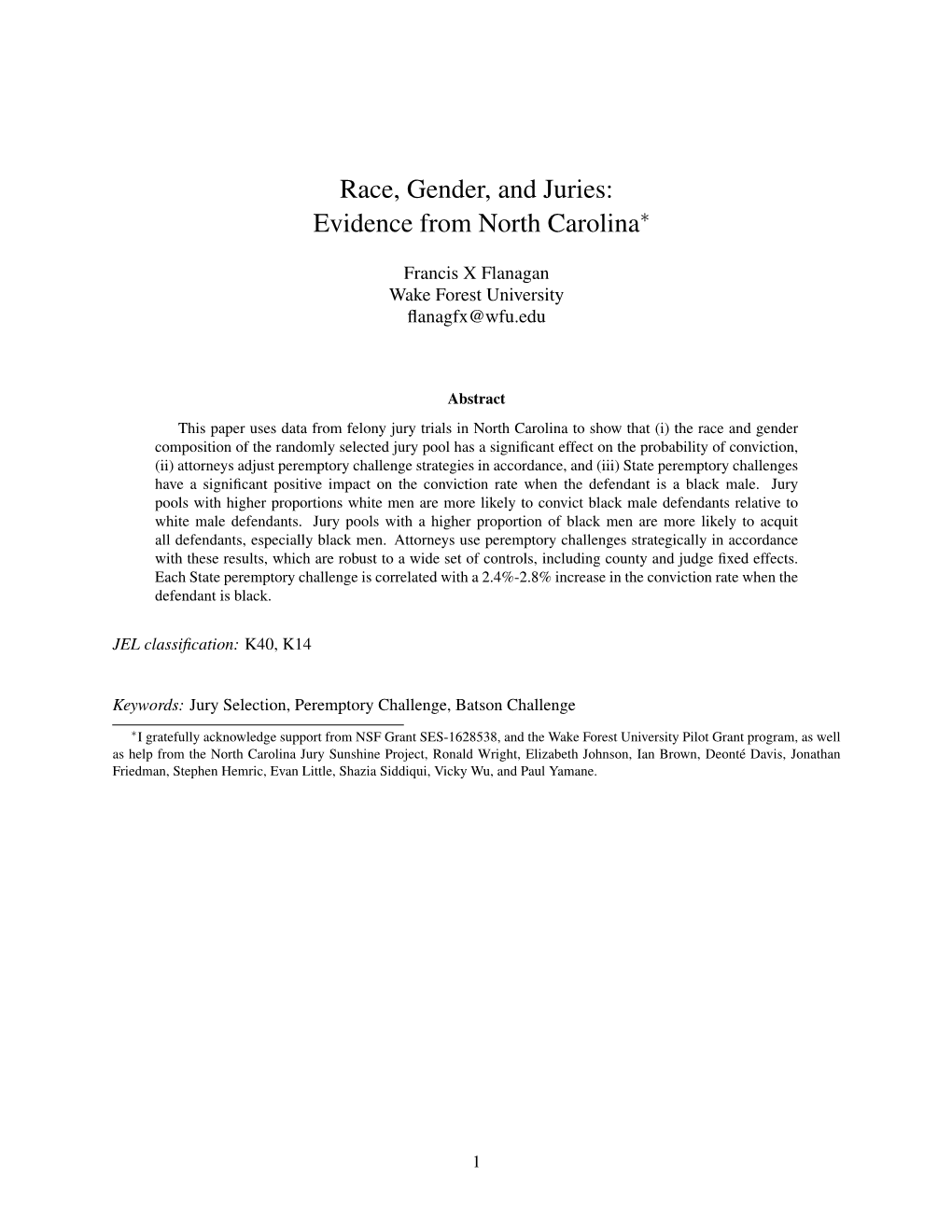 Race, Gender, and Juries: Evidence from North Carolina∗