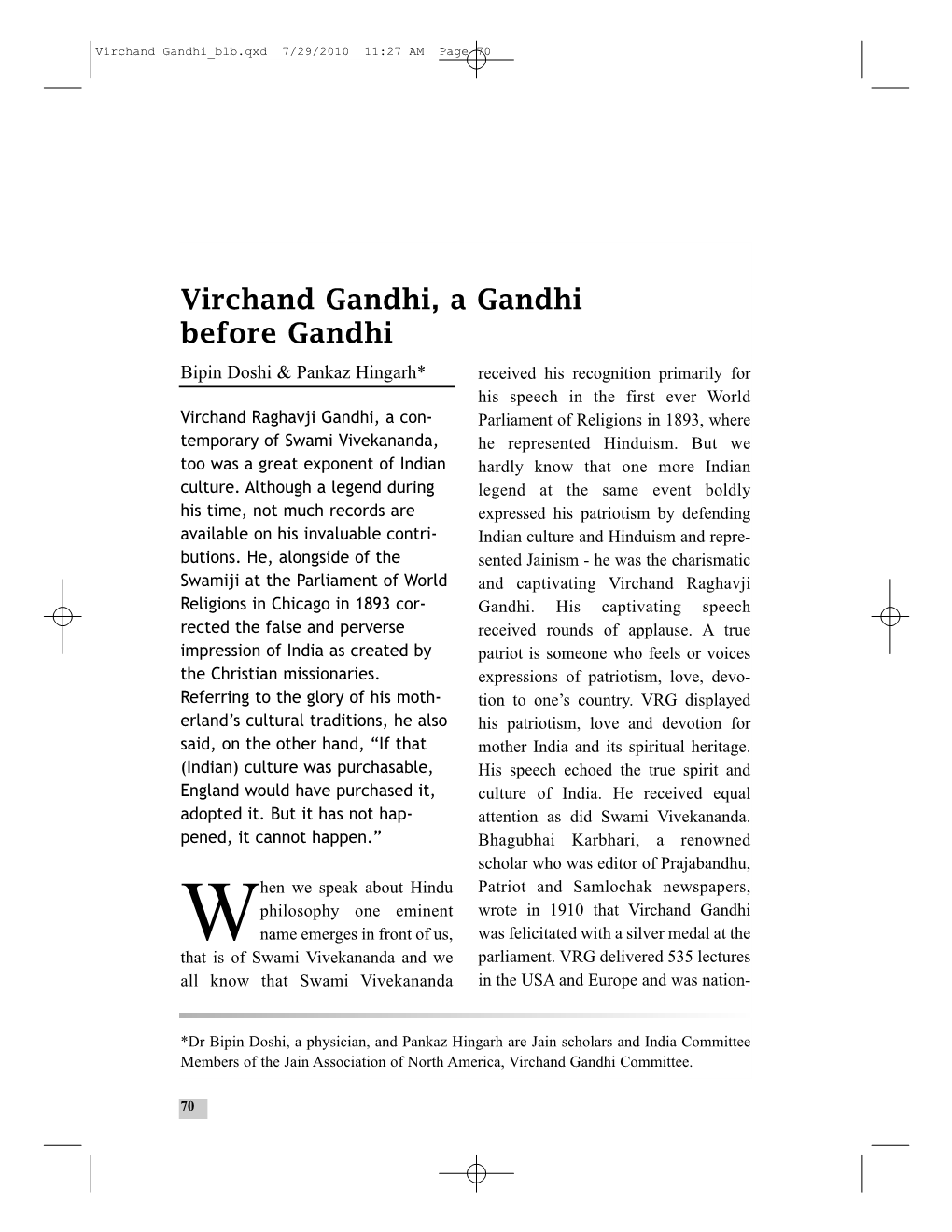 Virchand Gandhi Blb.Qxd 7/29/2010 11:27 AM Page 70