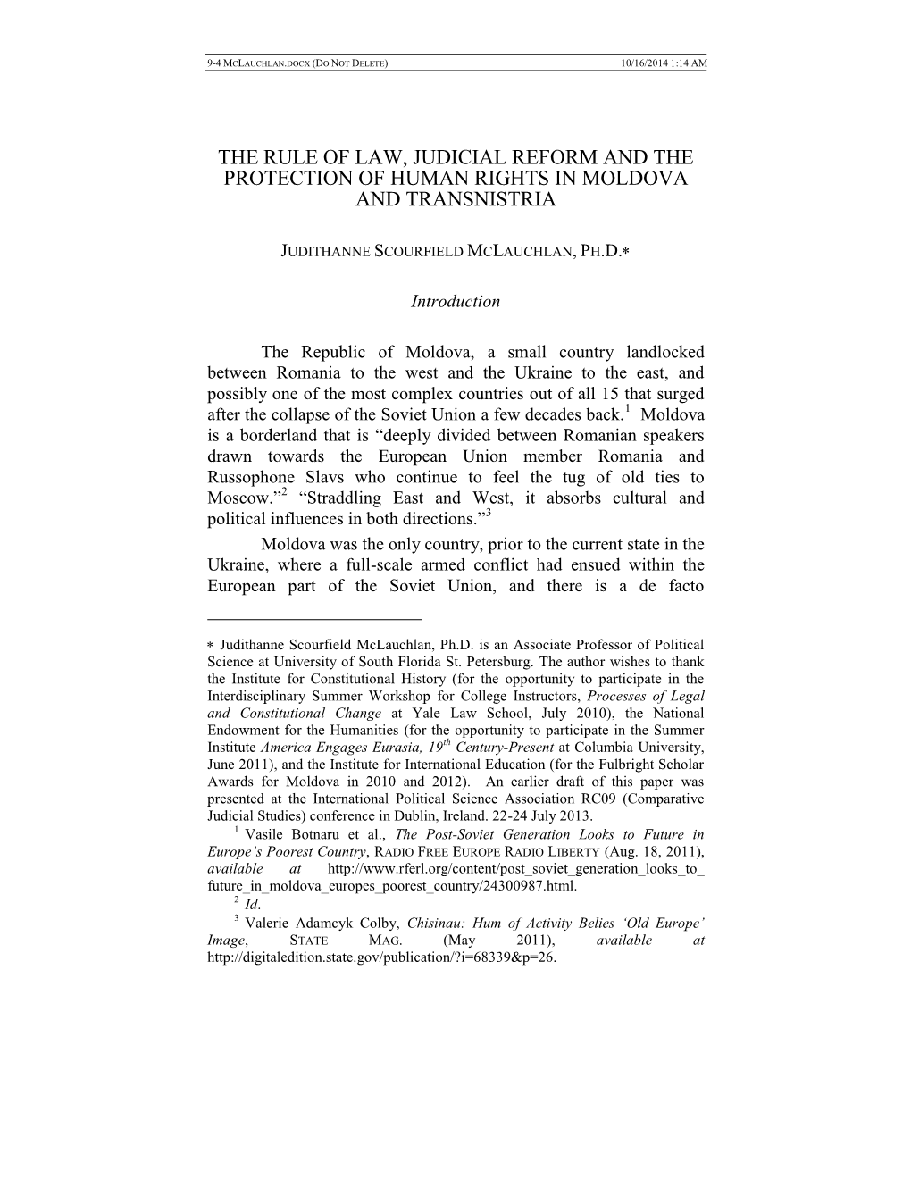 The Rule of Law, Judicial Reform and the Protection of Human Rights in Moldova and Transnistria