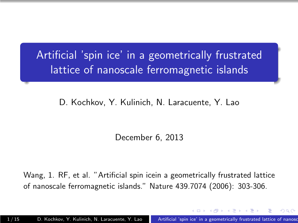 Artificial 'Spin Ice' in a Geometrically Frustrated Lattice of Nanoscale