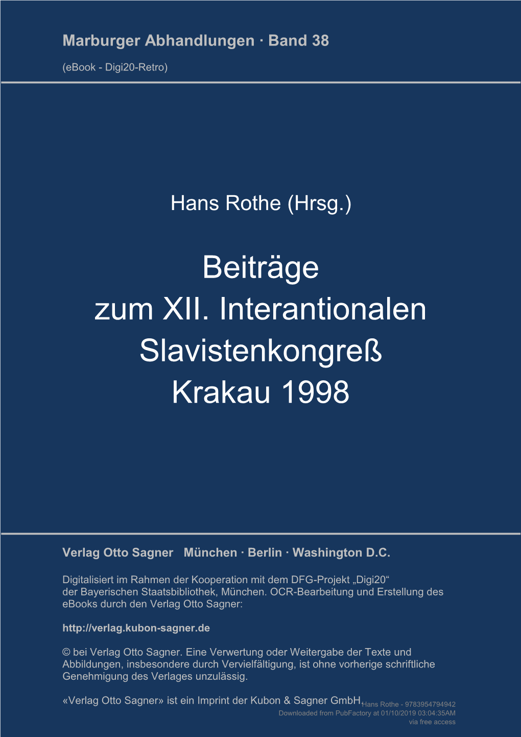 Beiträge Zum XII. Interantionalen Slavistenkongreß Krakau 1998