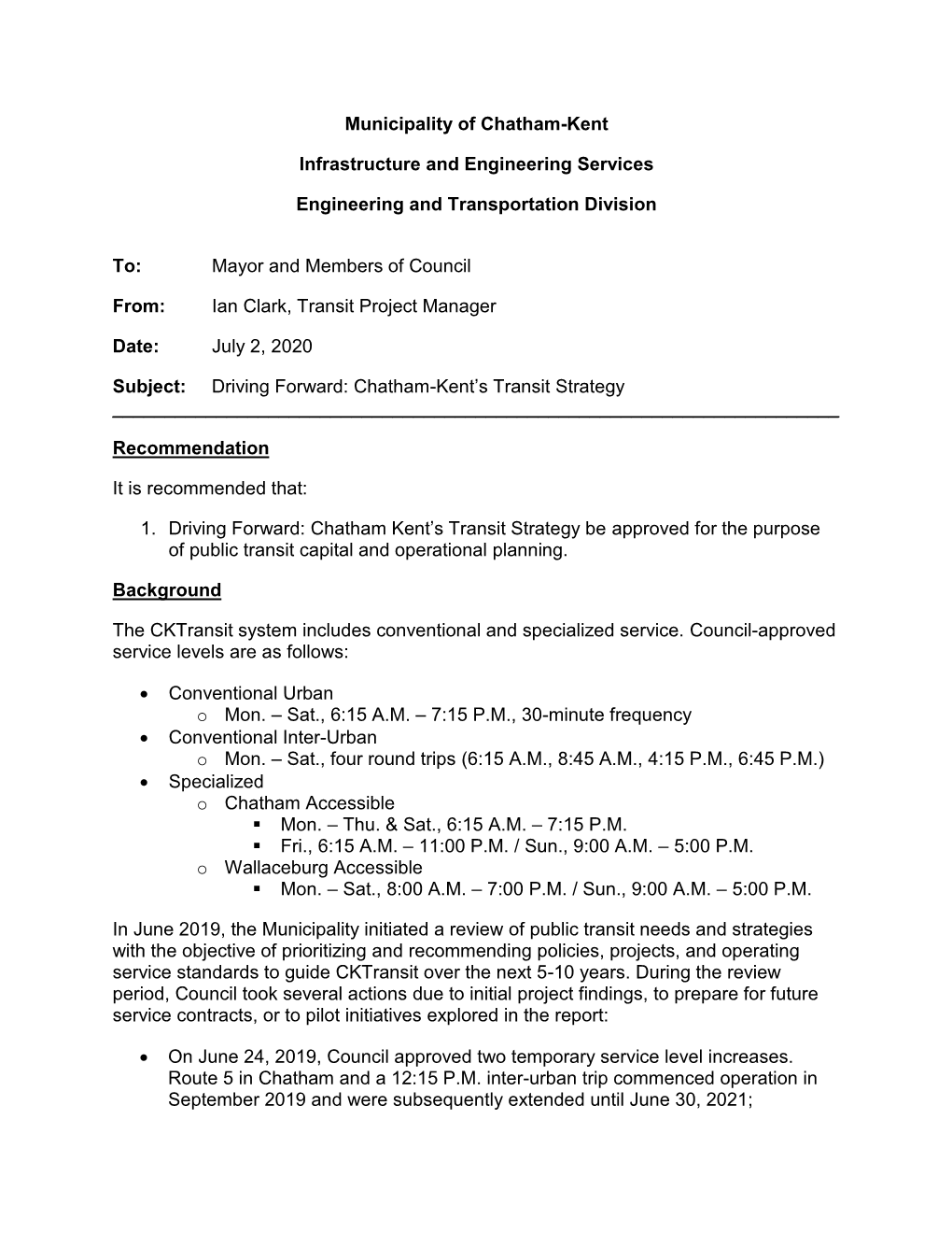 Municipality of Chatham-Kent Infrastructure and Engineering