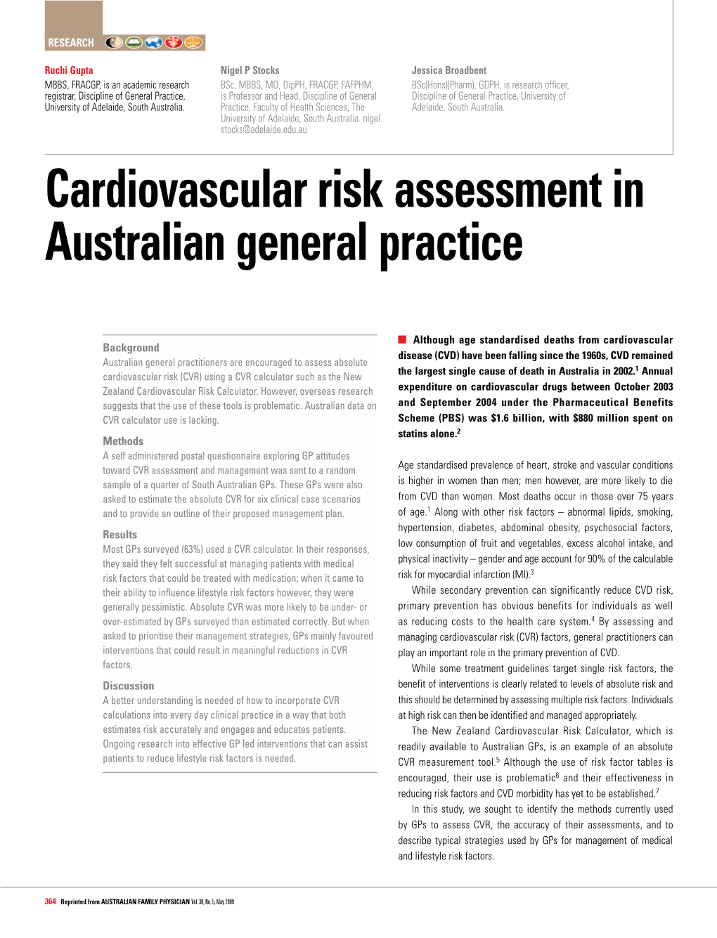 Cardiovascular Risk Assessment in Australian General Practice