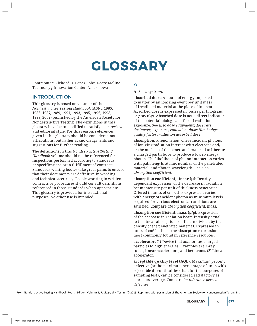 Nondestructive Testing Handbook Glossary, Fourth Edition