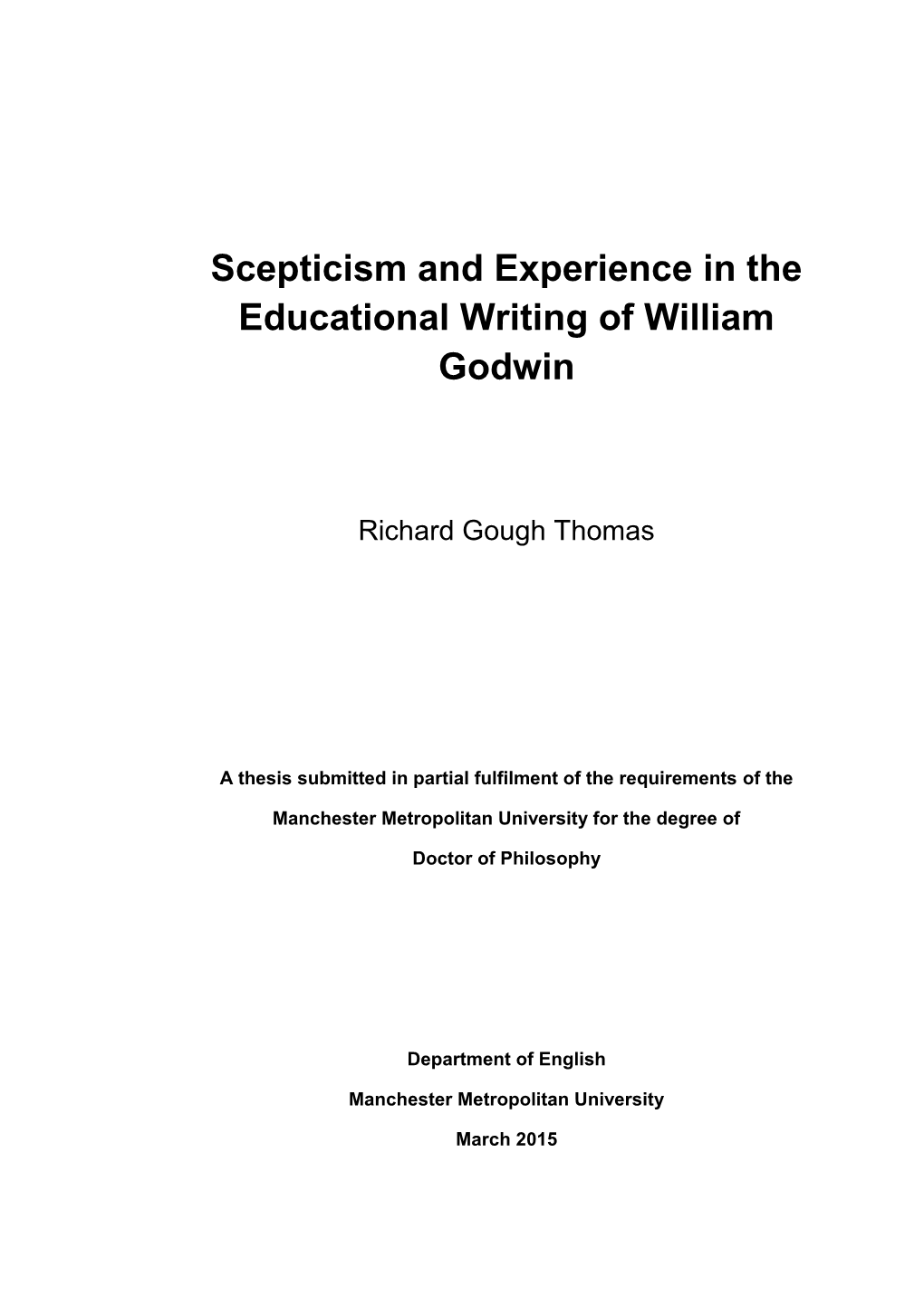 Scepticism and Experience in the Educational Writing of William Godwin