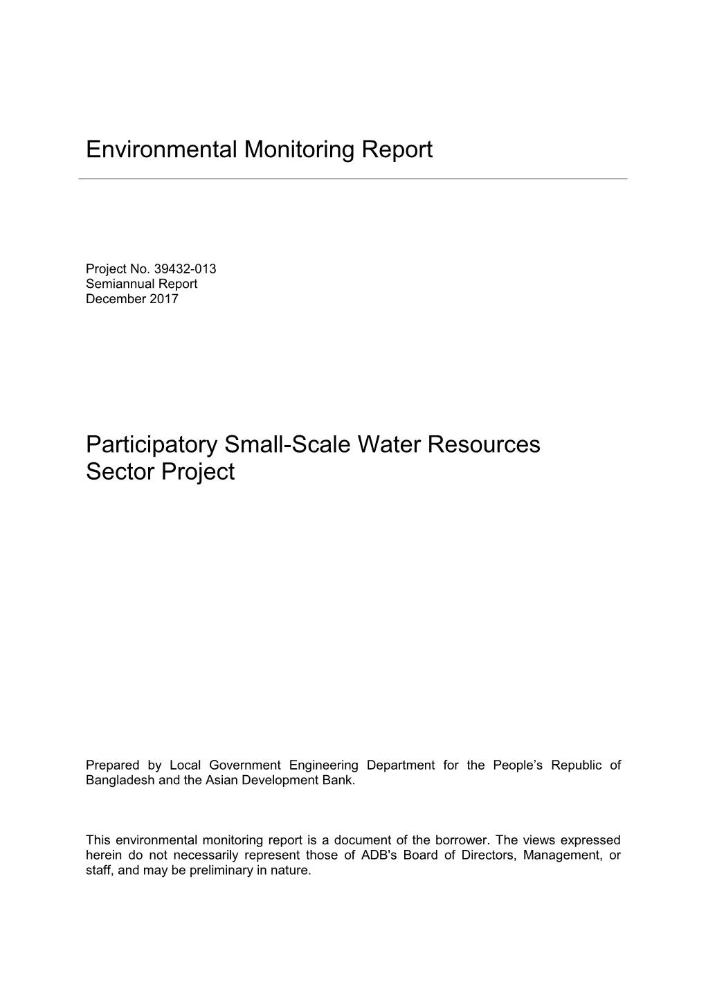 Environmental Monitoring Report Participatory Small-Scale Water