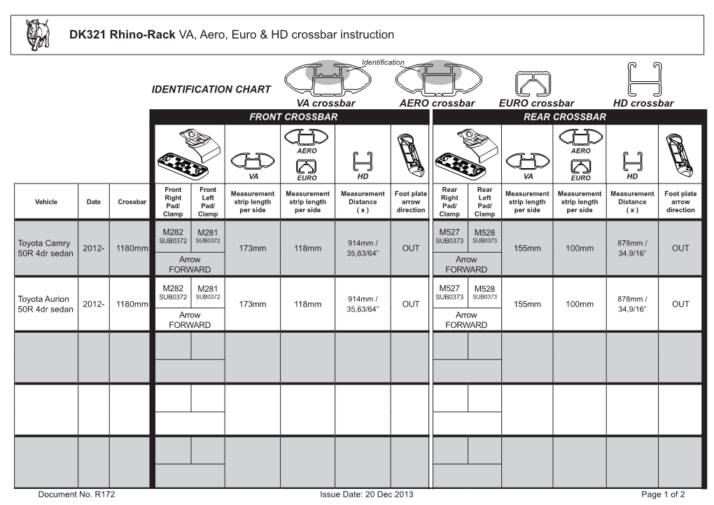 DK321 Rhino-Rack VA, Aero, Euro & HD Crossbar Instruction