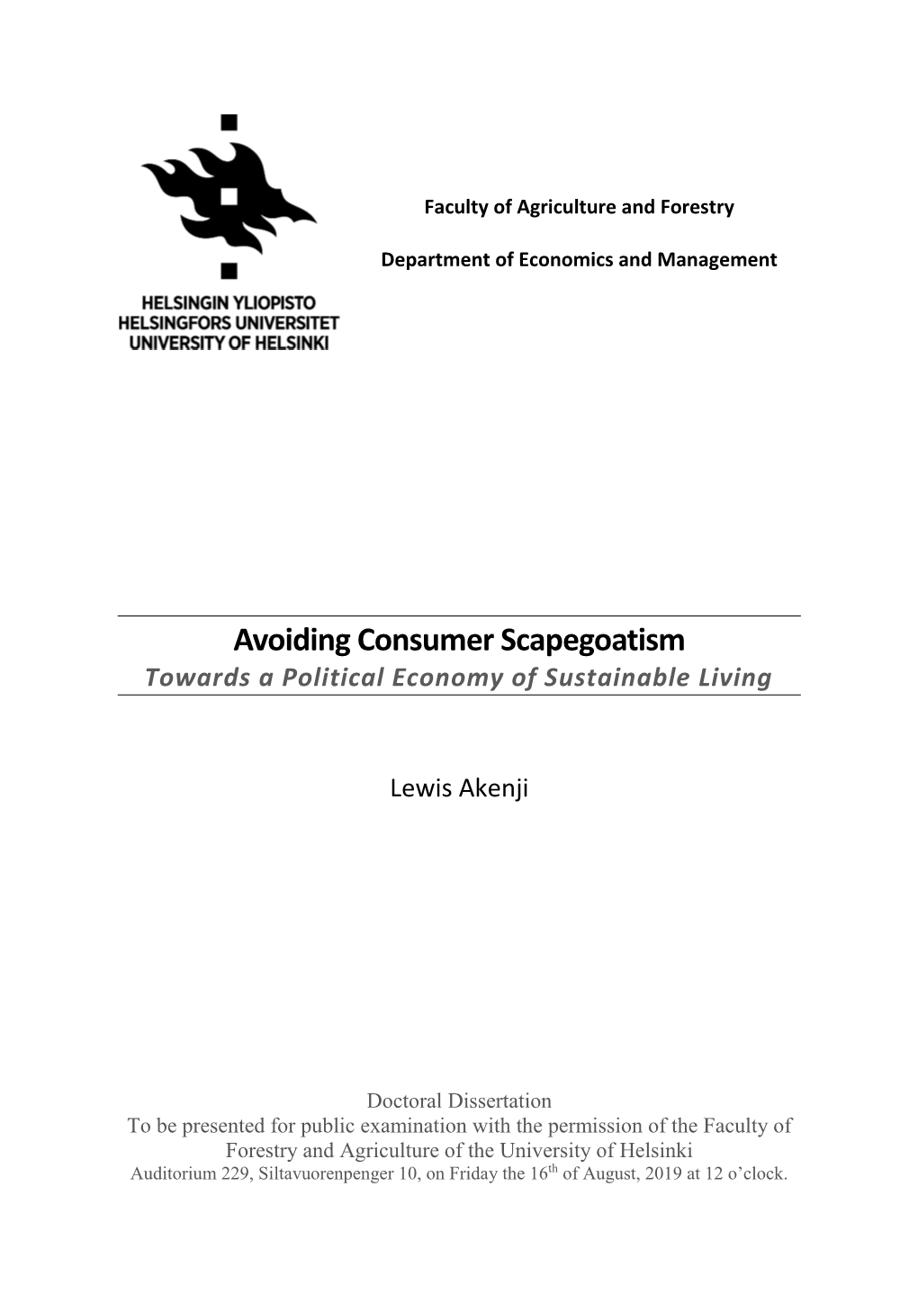 Avoiding Consumer Scapegoatism Towards a Political Economy of Sustainable Living