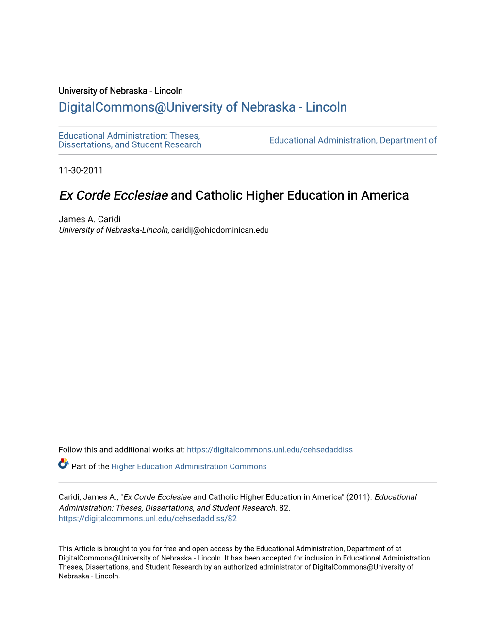 &lt;I&gt;Ex Corde Ecclesiae&lt;/I&gt; and Catholic Higher Education in America