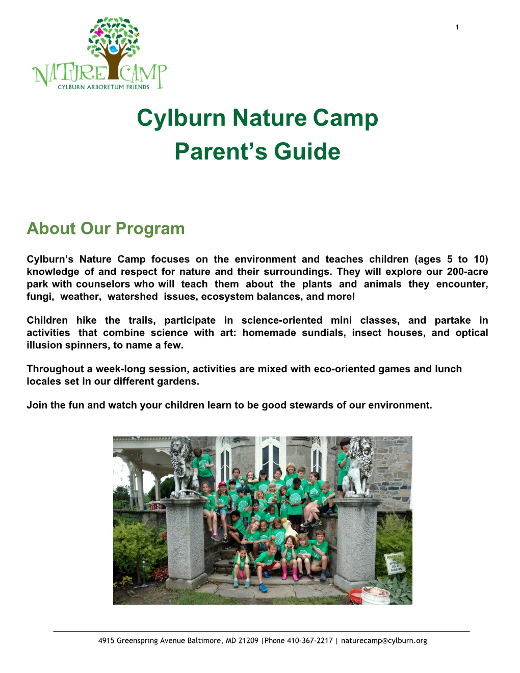 Cylburn Nature Camp Parent's Guide