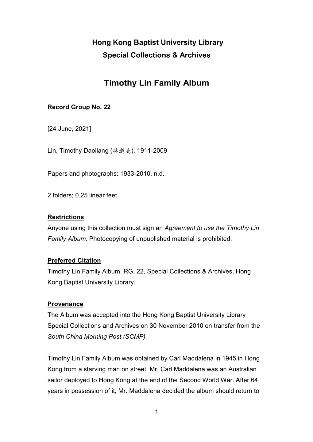 Timothy Lin Family Album
