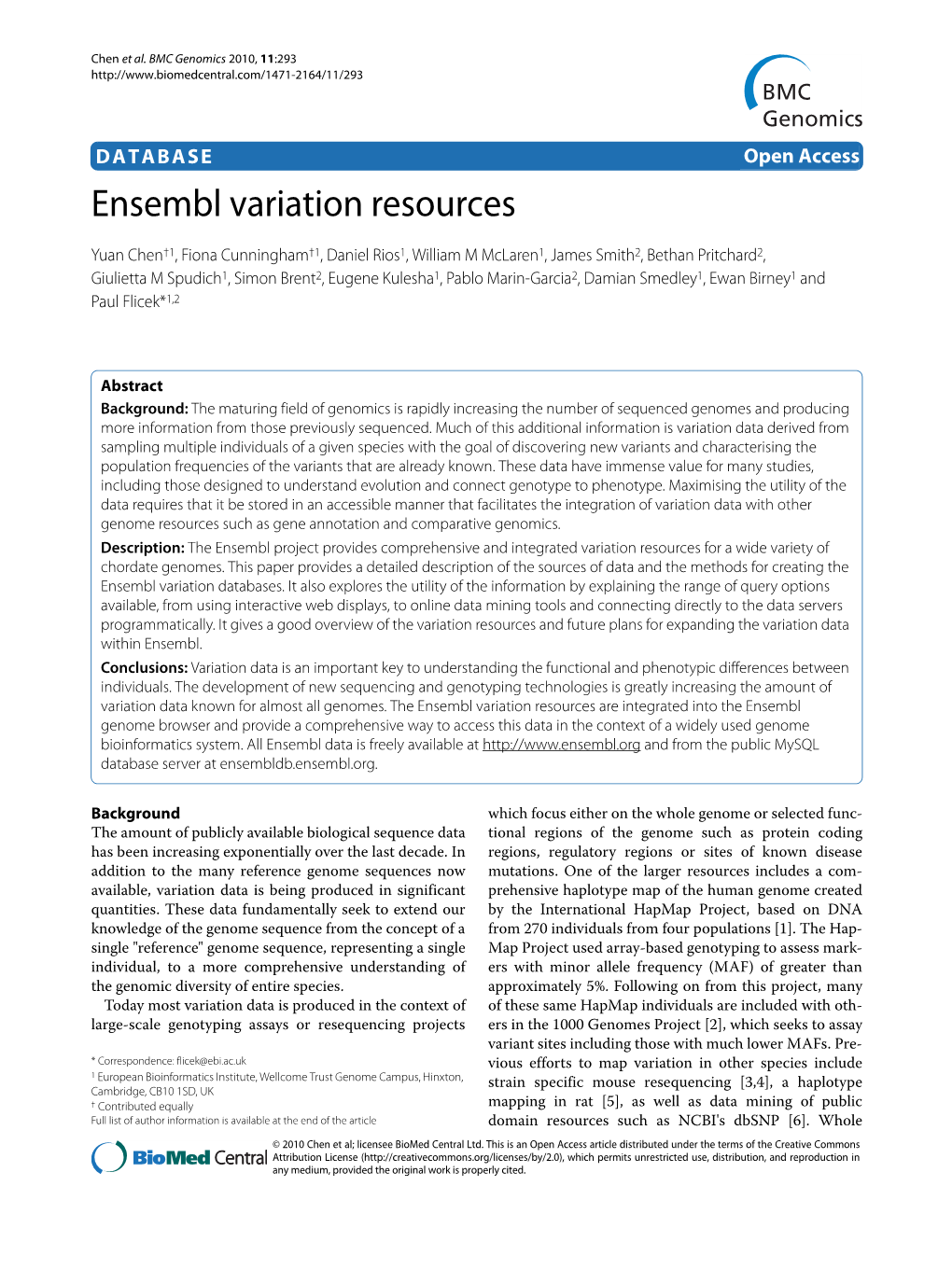 Ensembl Variation Resources