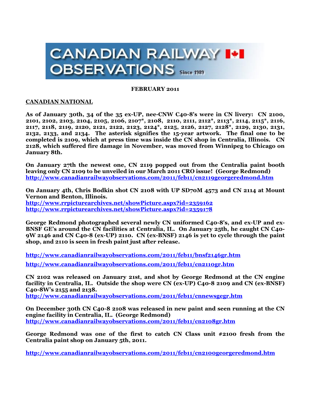 FEBRUARY 2011 CANADIAN NATIONAL As of January 30Th, 34