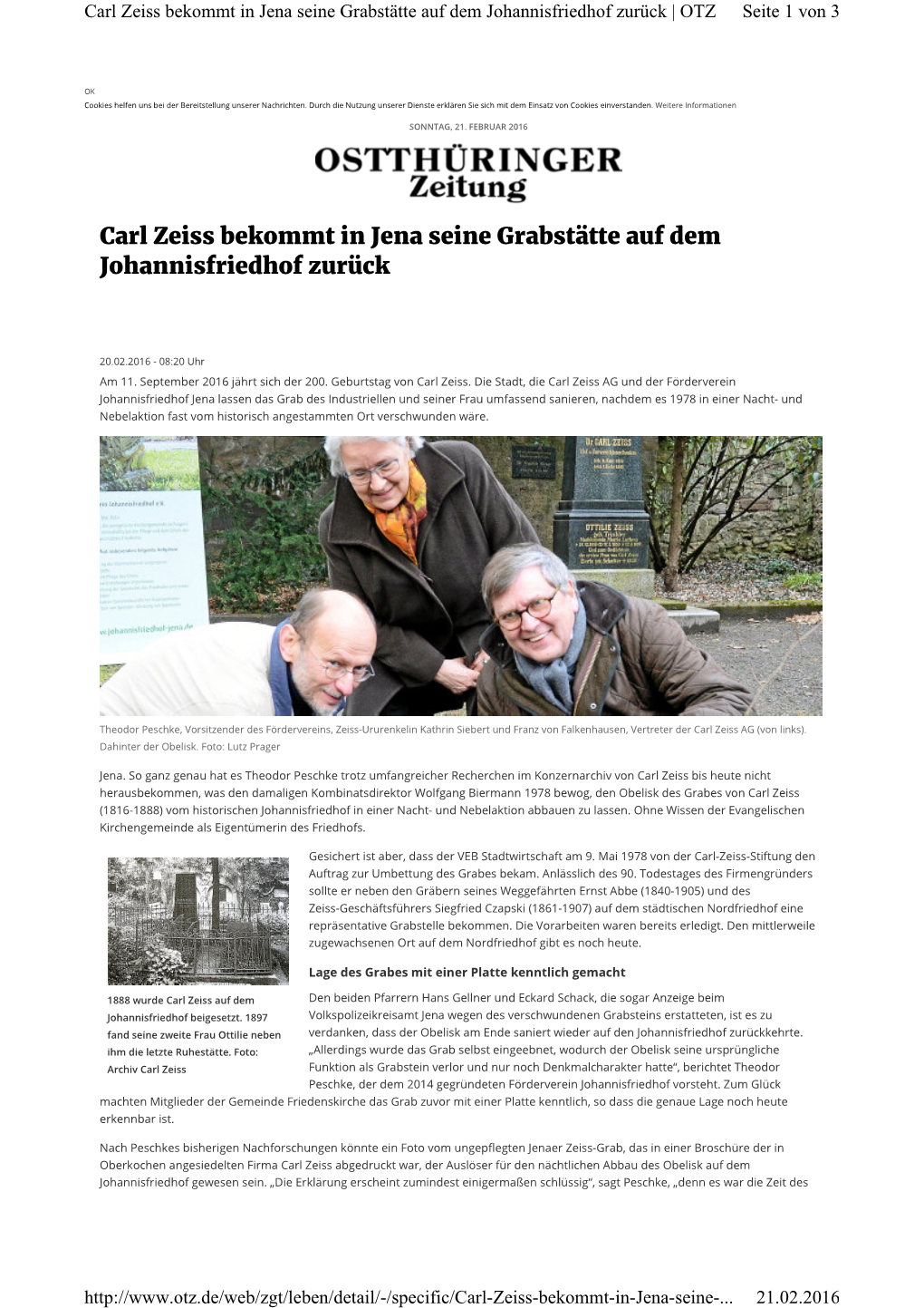 Carl Zeiss Bekommt in Jena Seine Grabstätte Auf Dem Johannisfriedhof Zurück | OTZ Seite 1 Von 3