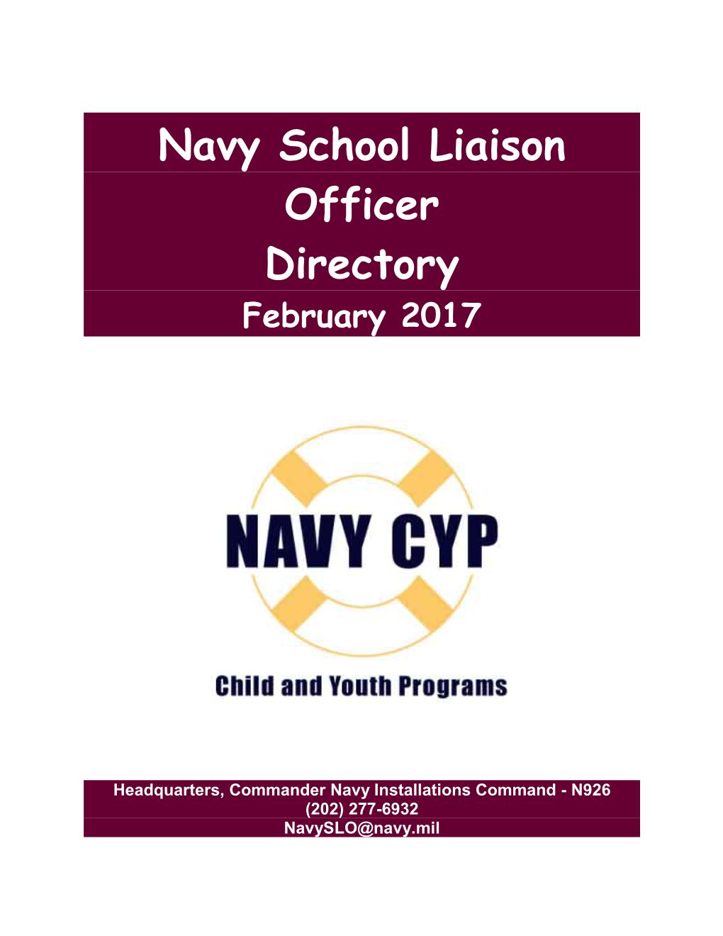 Navy School Liaison Officer Directory February 2017