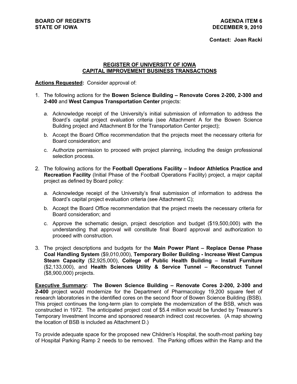 Board of Regents State of Iowa Agenda Item 6