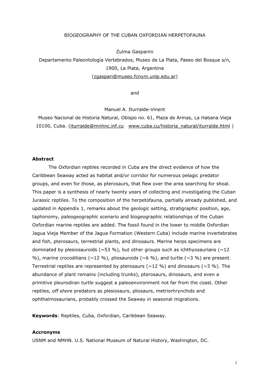 Biogeography of the Cuban Oxfordian Herpetofauna