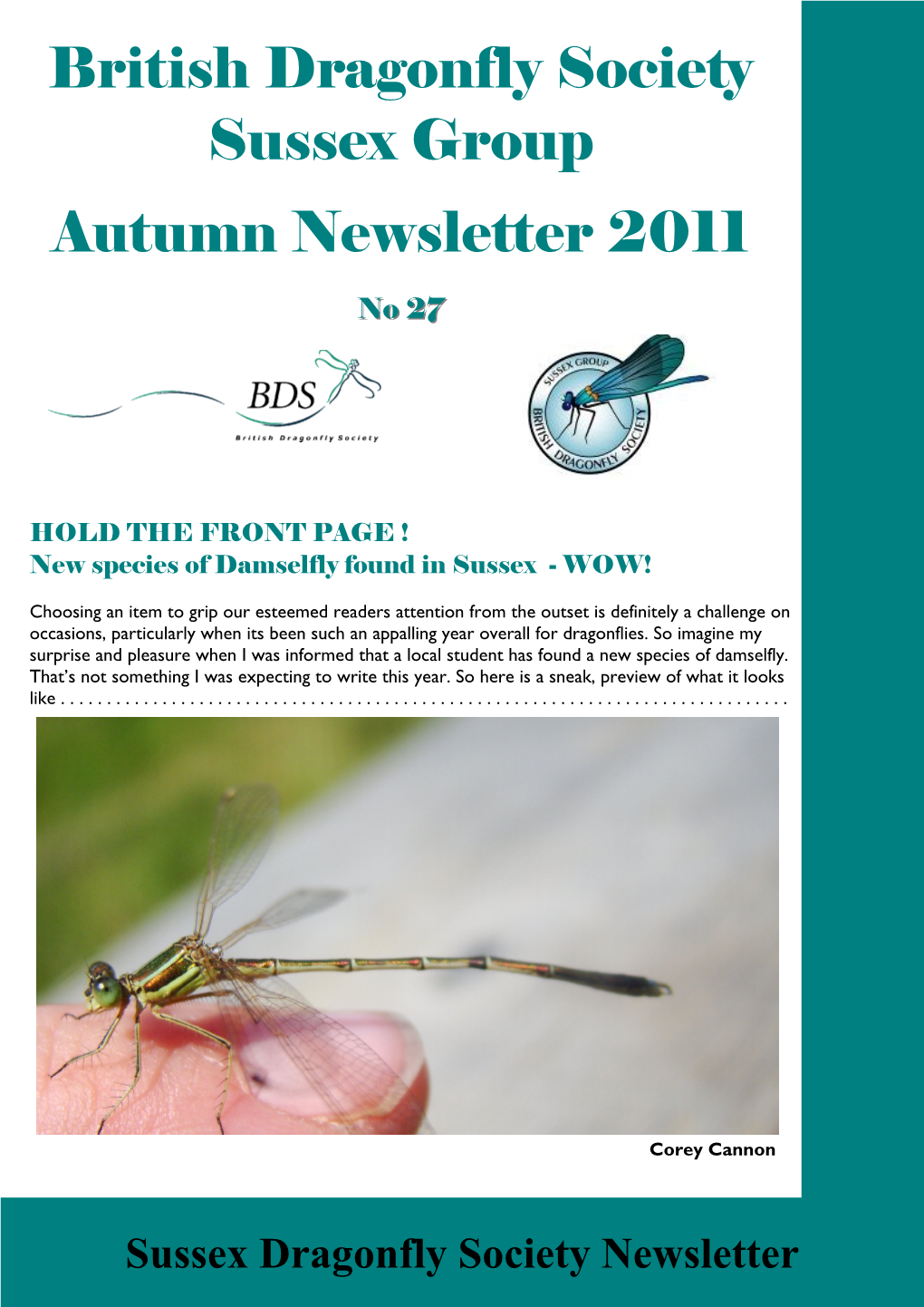 British Dragonfly Society Sussex Group Autumn Newsletter 2011