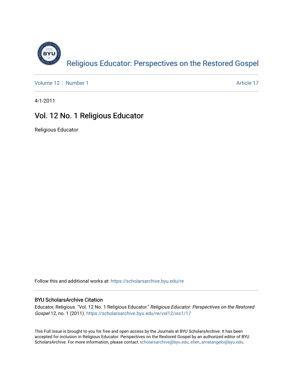 Vol. 12 No. 1 Religious Educator