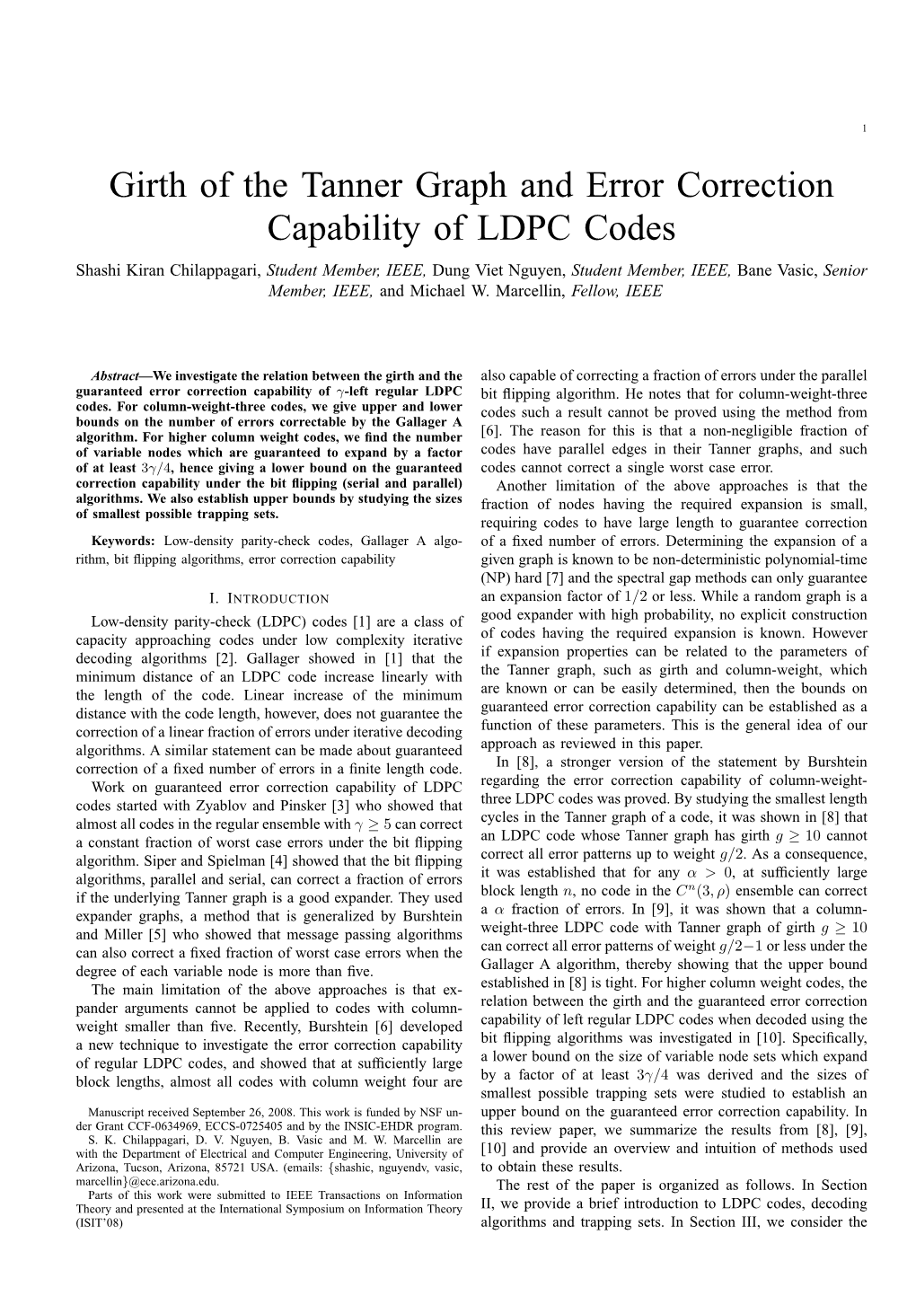 Girth of the Tanner Graph and Error Correction Capability of LDPC Codes