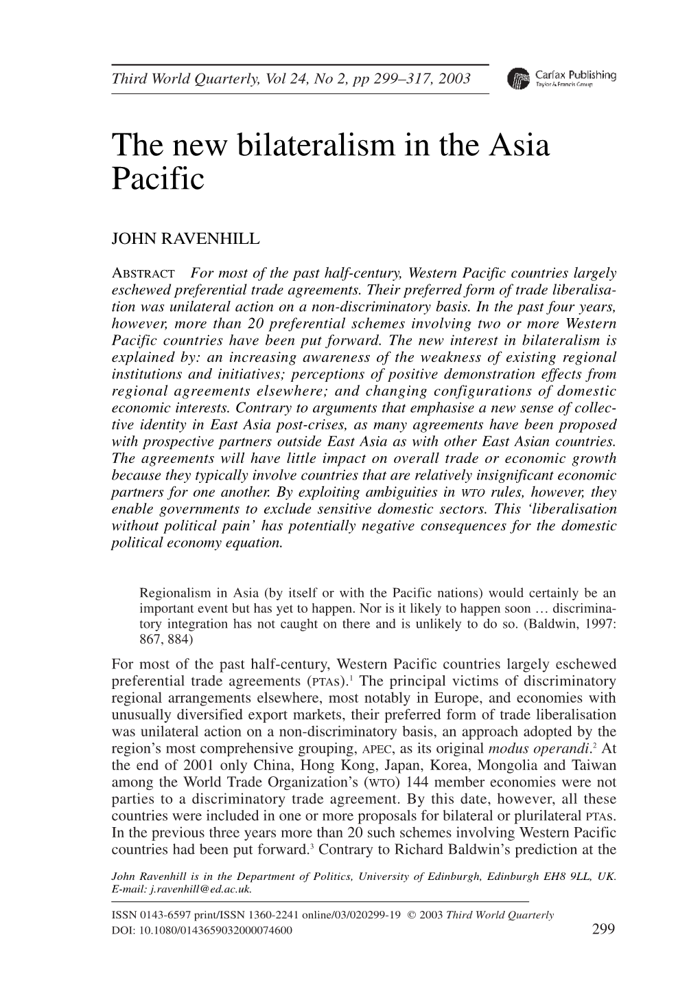 The New Bilateralism in the Asia Pacific