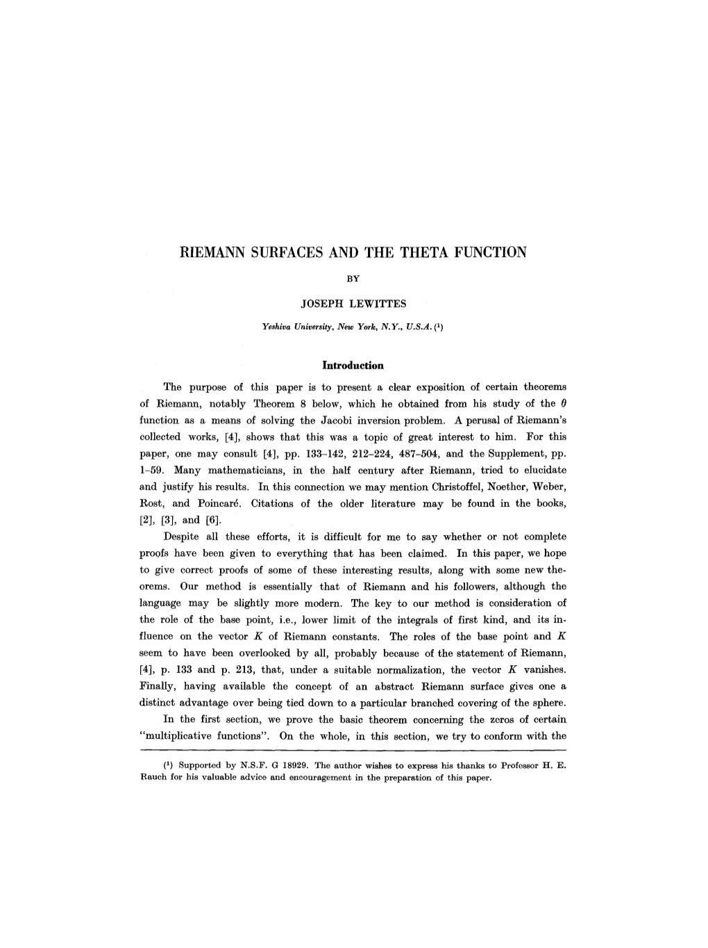 Riemann Surfaces and the Theta Function