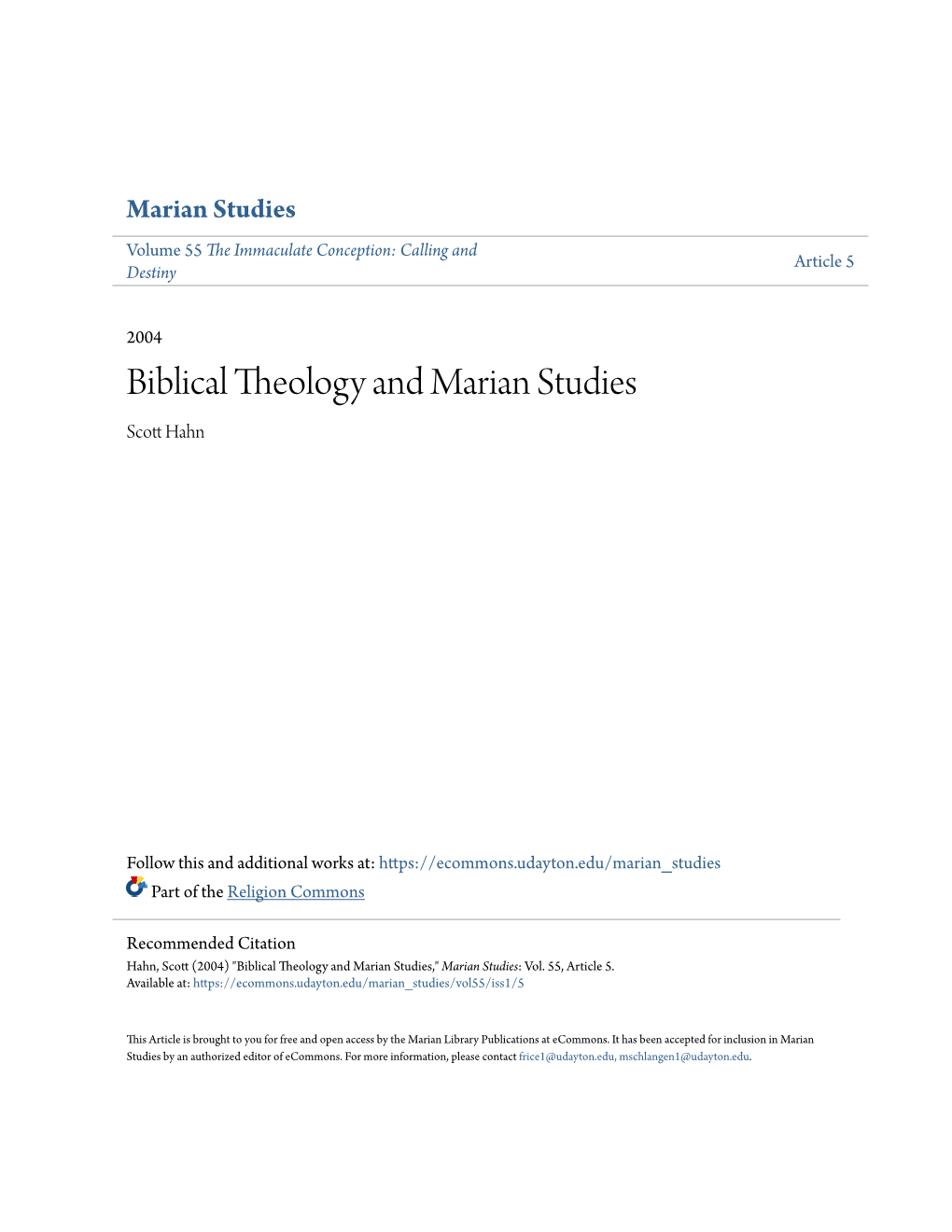 Biblical Theology and Marian Studies Scott Ahnh