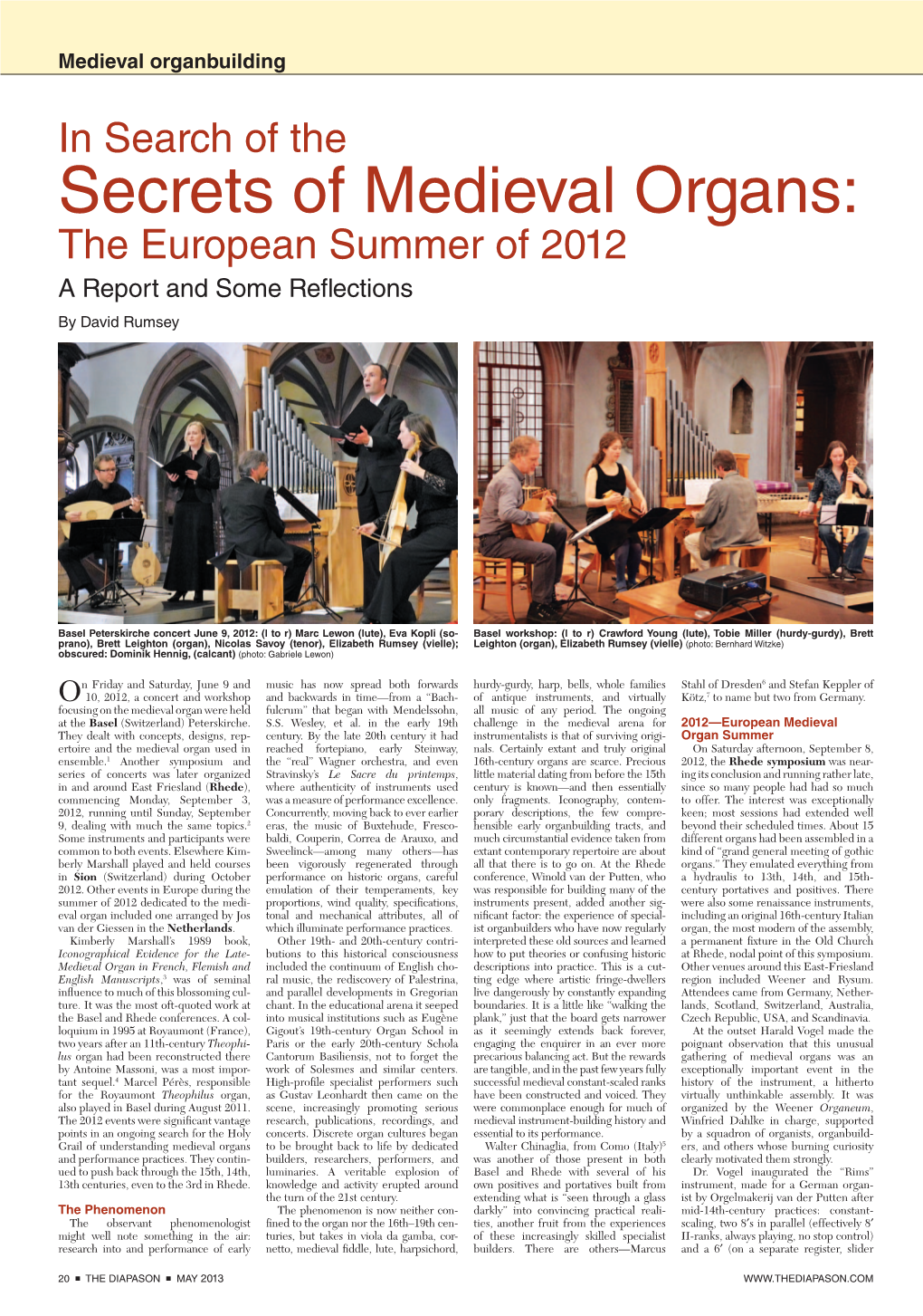 Secrets of Medieval Organs: the European Summer of 2012 a Report and Some Reflections by David Rumsey