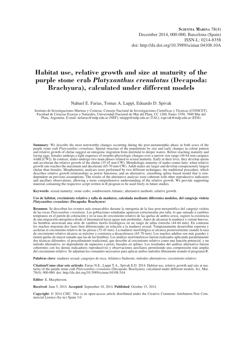 Decapoda: Brachyura), Calculated Under Different Models