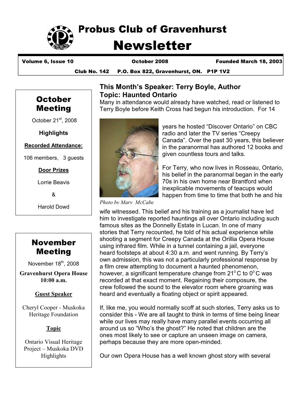 Probus Newsletter-October 2008