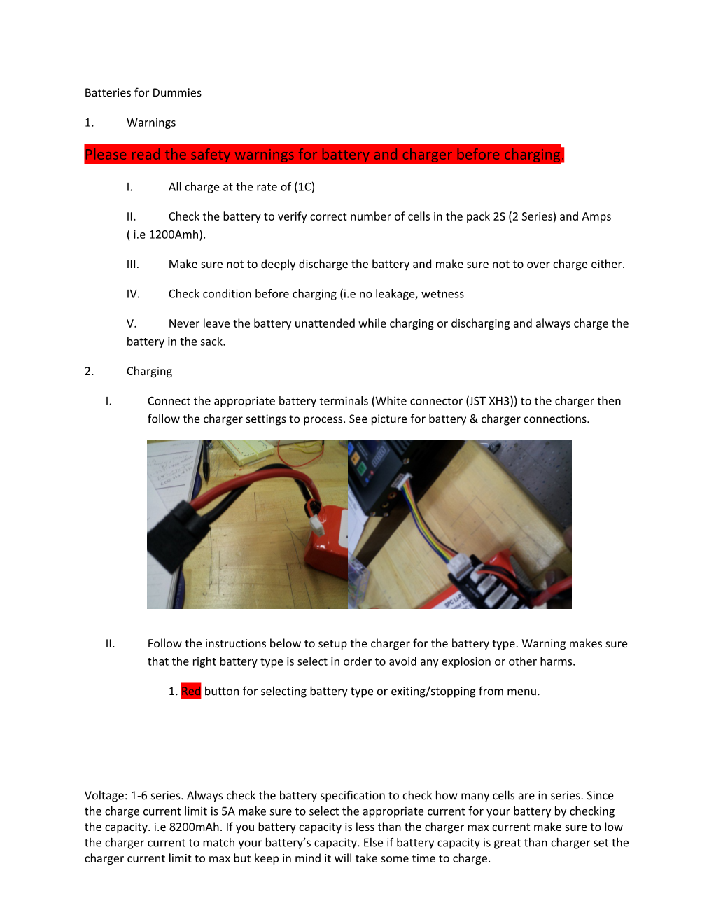 Please Read the Safety Warnings for Battery and Charger Before Charging