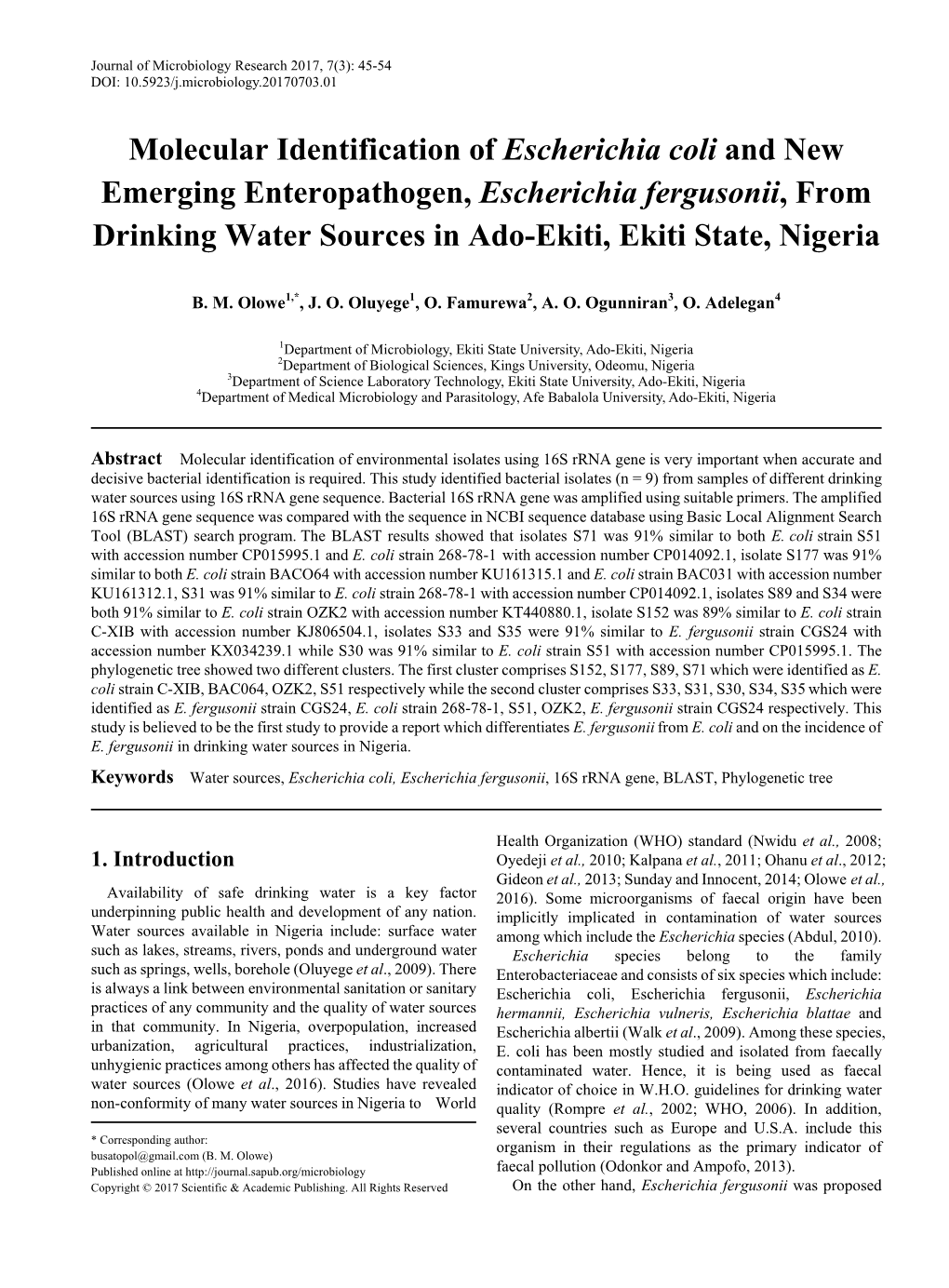 &lt;I&gt;Escherichia Coli, Escherichia Fergusonii&lt;/I&gt;