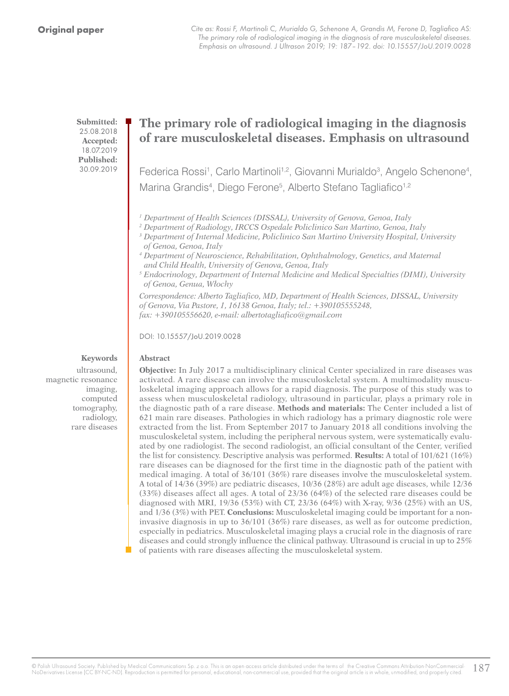 The Primary Role of Radiological Imaging in the Diagnosis of Rare Musculoskeletal Diseases