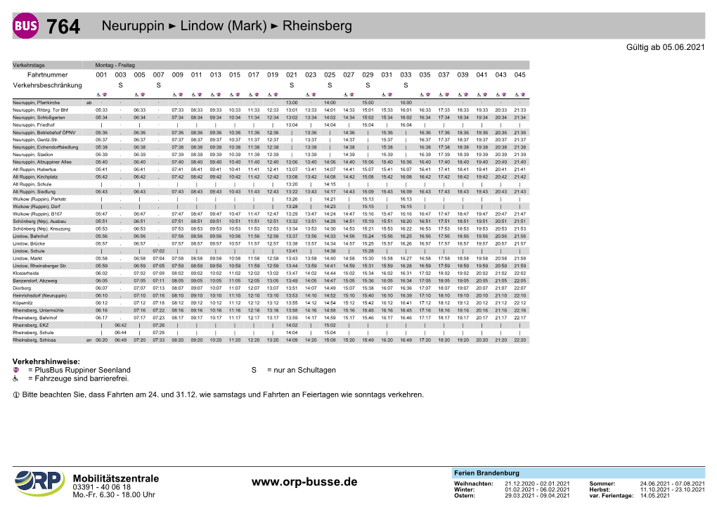 Neuruppin ÷ Lindow (Mark) ÷ Rheinsberg Gültig Ab 05.06.2021