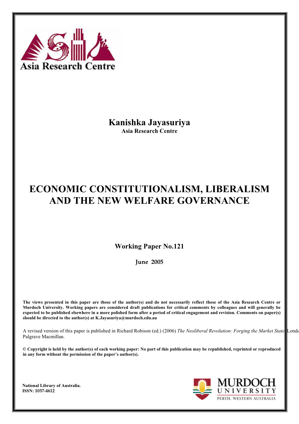 Economic Constitutionalism, Liberalism and the New Welfare Governance