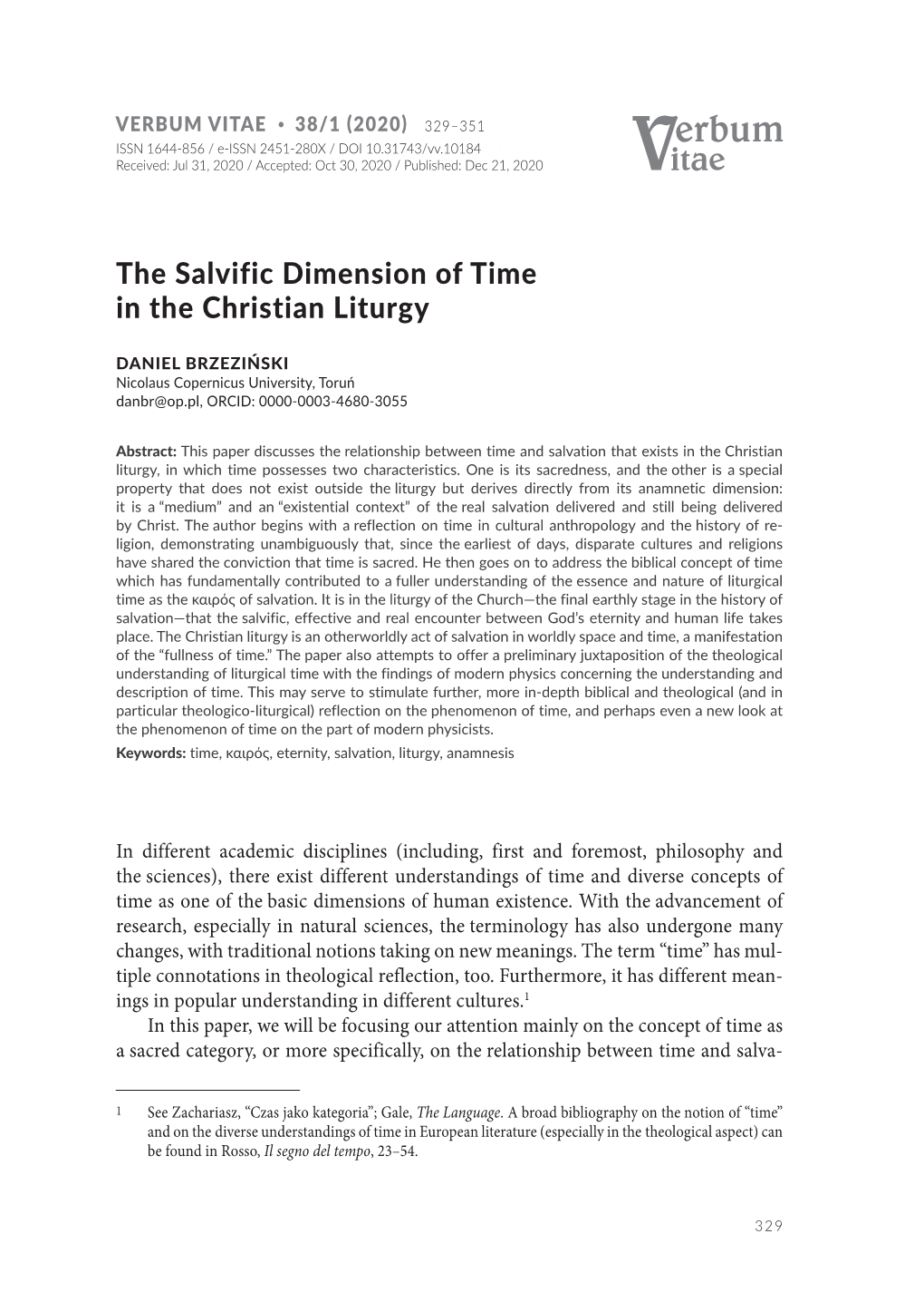 The Salvific Dimension of Time in the Christian Liturgy