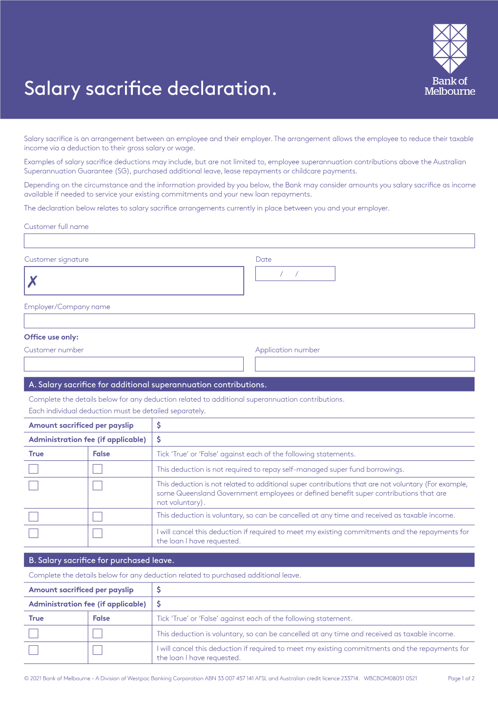 Salary Sacrifice Declaration