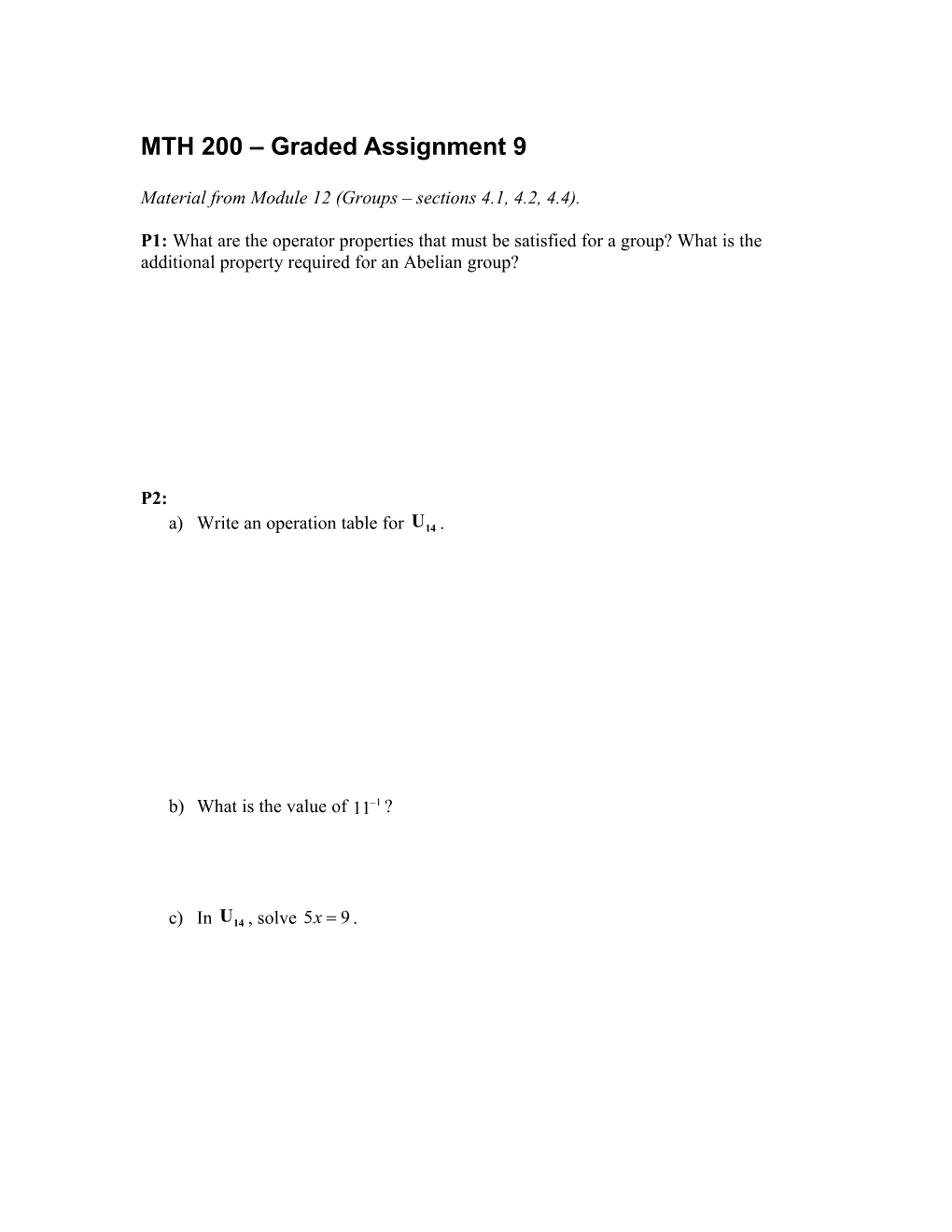 MTH 250 Graded Assignment 1